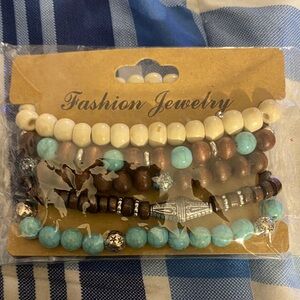 Fashion Jewelry Beaded Bracelet Set - Cream, Brown, and Blue